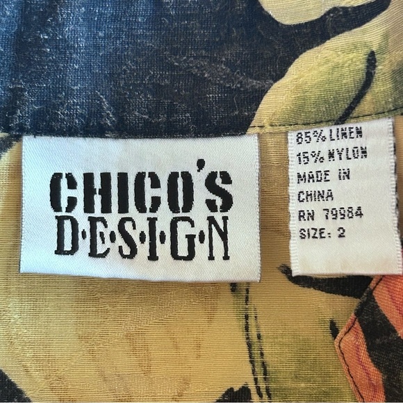 CHICOS DESIGN Vintage Linen Floral Button Down Shirt Jacket Shaket Size 2 / M - Picture 8 of 9